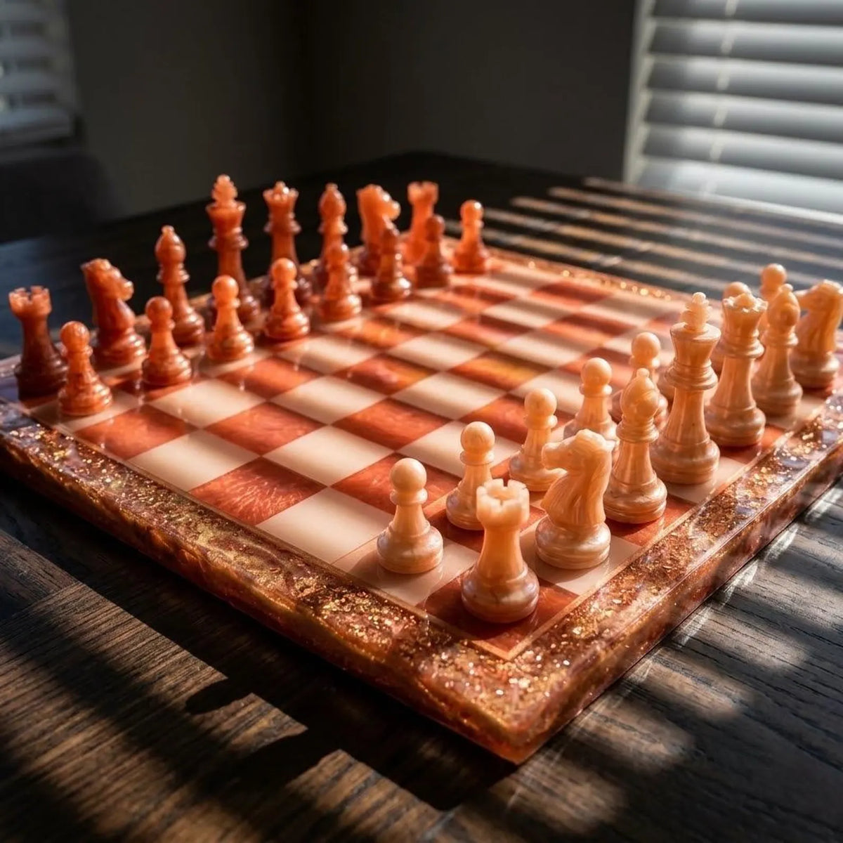 Handmade Luxury Resin Chess Set with 32 Pieces Custom Artistic Chess Board Game Room Decor