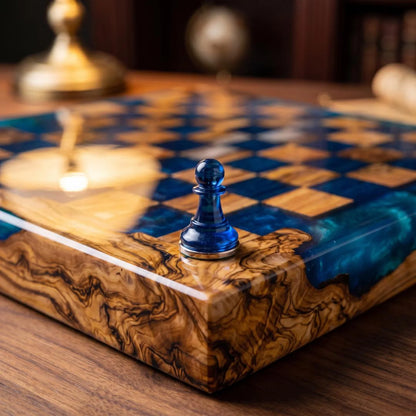 Luxury Handmade Wood Resin Chess Set with Artistic Epoxy Board and Unique Chess Pieces