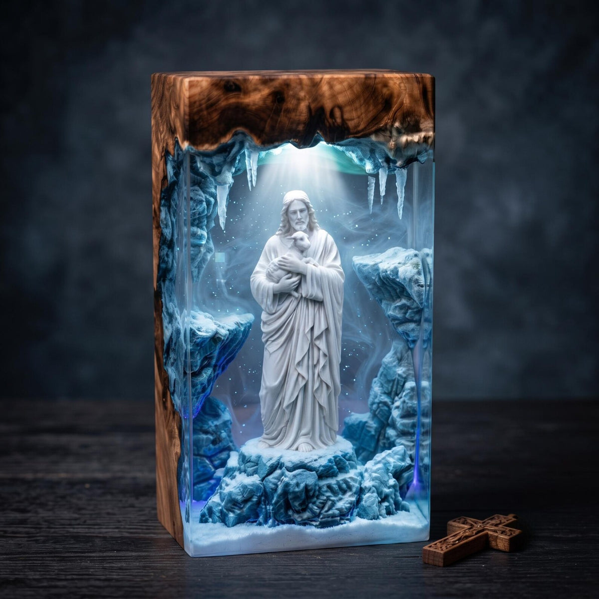 Jesus Holding Lamb Resin Lamp, Handmade Christian Night Light, Religious Table Lamp, Bible Home Decor