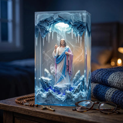 Handmade Jesus Resin Lamp, Christian Night Light, Religious Table Lamp, Bible Inspired Home Prayer Decor