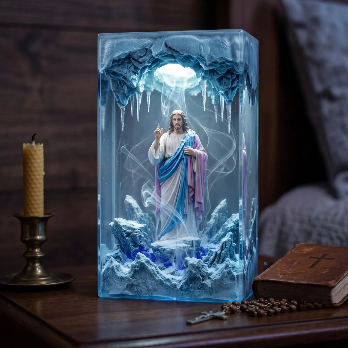 Handmade Jesus Resin Lamp, Christian Night Light, Religious Table Lamp, Bible Inspired Home Prayer Decor