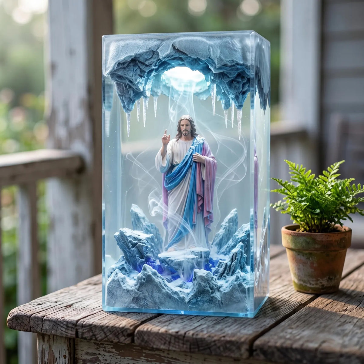 Handmade Jesus Resin Lamp, Christian Night Light, Religious Table Lamp, Bible Inspired Home Prayer Decor