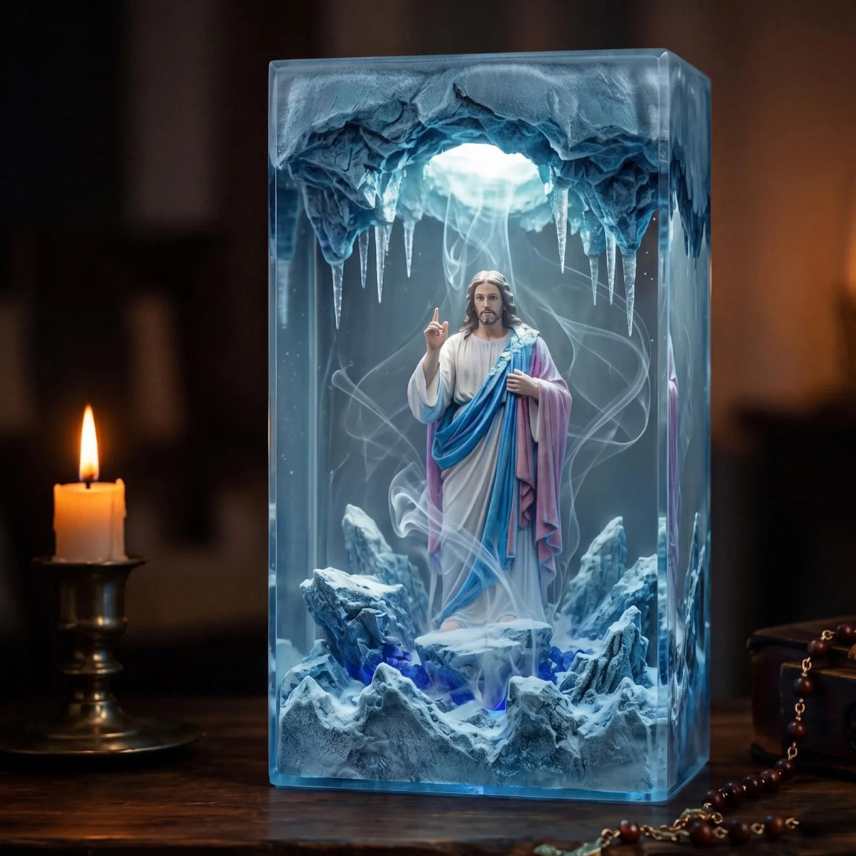 Handmade Jesus Resin Lamp, Christian Night Light, Religious Table Lamp, Bible Inspired Home Prayer Decor