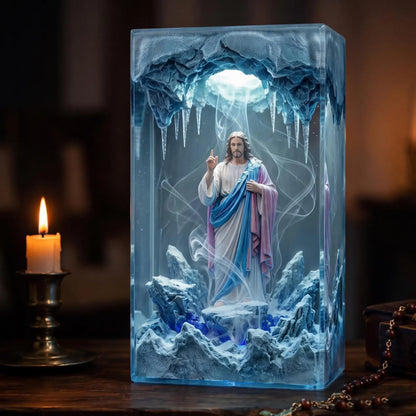 Handmade Jesus Resin Lamp, Christian Night Light, Religious Table Lamp, Bible Inspired Home Prayer Decor
