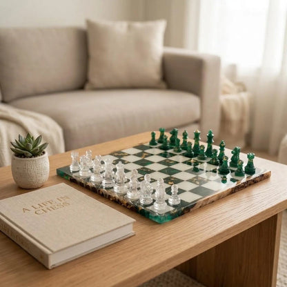Handmade Epoxy Resin Chess Set – Luxury Wooden Chess Board with 32 Pieces