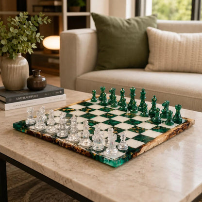 Handmade Epoxy Resin Chess Set – Luxury Wooden Chess Board with 32 Pieces