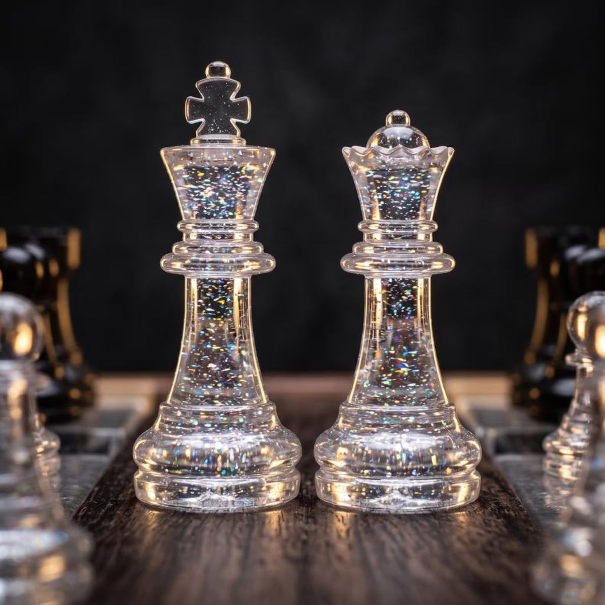 Handmade Luxury Resin Chess Set with Natural Wood Board and 32 Artistic Chess Pieces