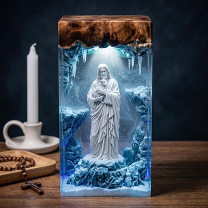 Jesus Holding Lamb Resin Lamp, Handmade Christian Night Light, Religious Table Lamp, Bible Home Decor