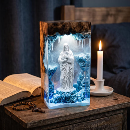 Jesus Holding Lamb Resin Lamp, Handmade Christian Night Light, Religious Table Lamp, Bible Home Decor