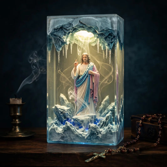 Handmade Jesus Resin Lamp, Christian Night Light, Religious Table Lamp, Bible Inspired Home Prayer Decor