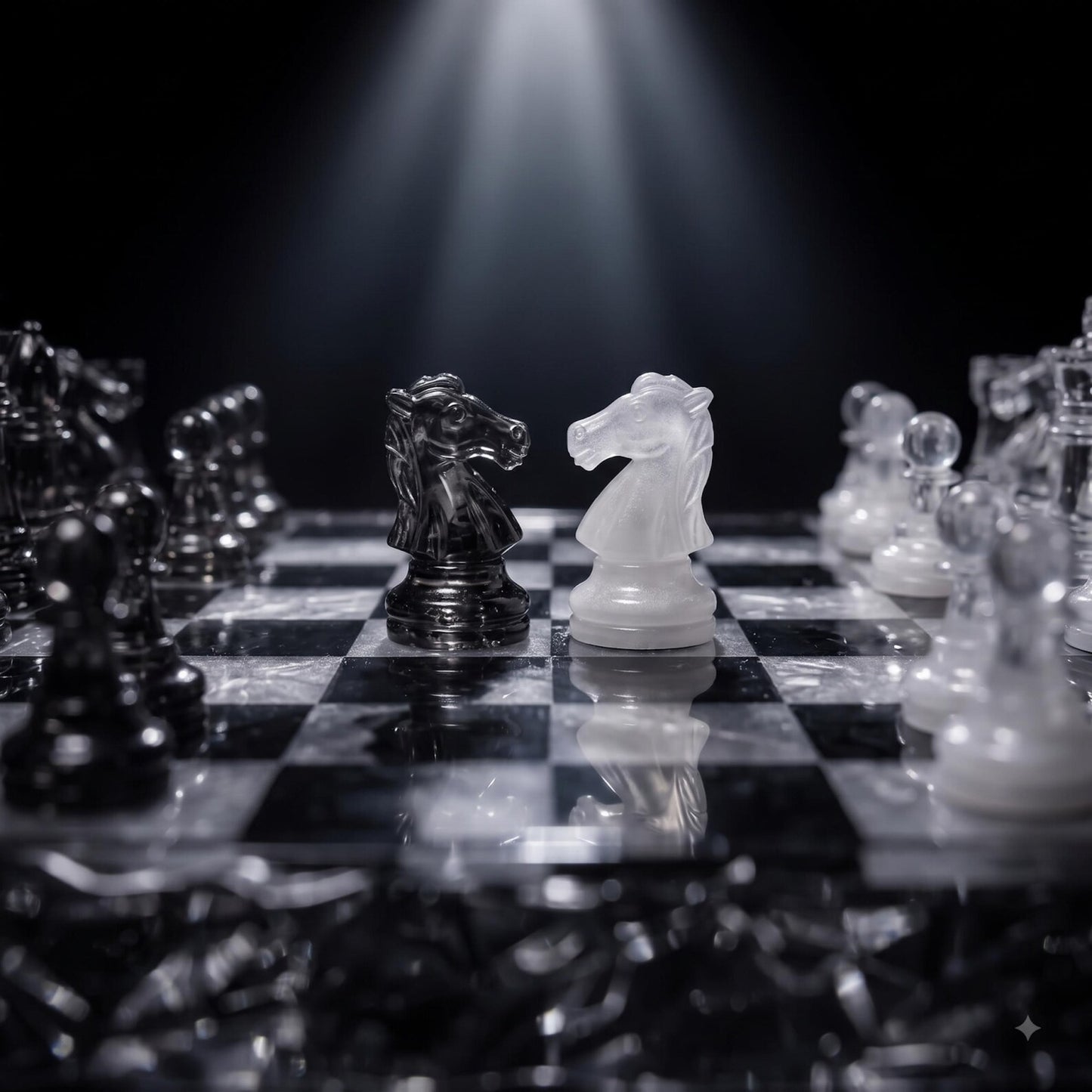 Luxury Black and Clear Resin Chess Set with Silver Glitter Epoxy Board