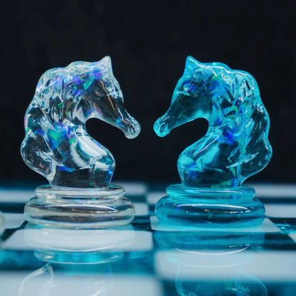 Handmade Crystal Resin Chess Set – Modern Wooden Chess Board with Luxury Design