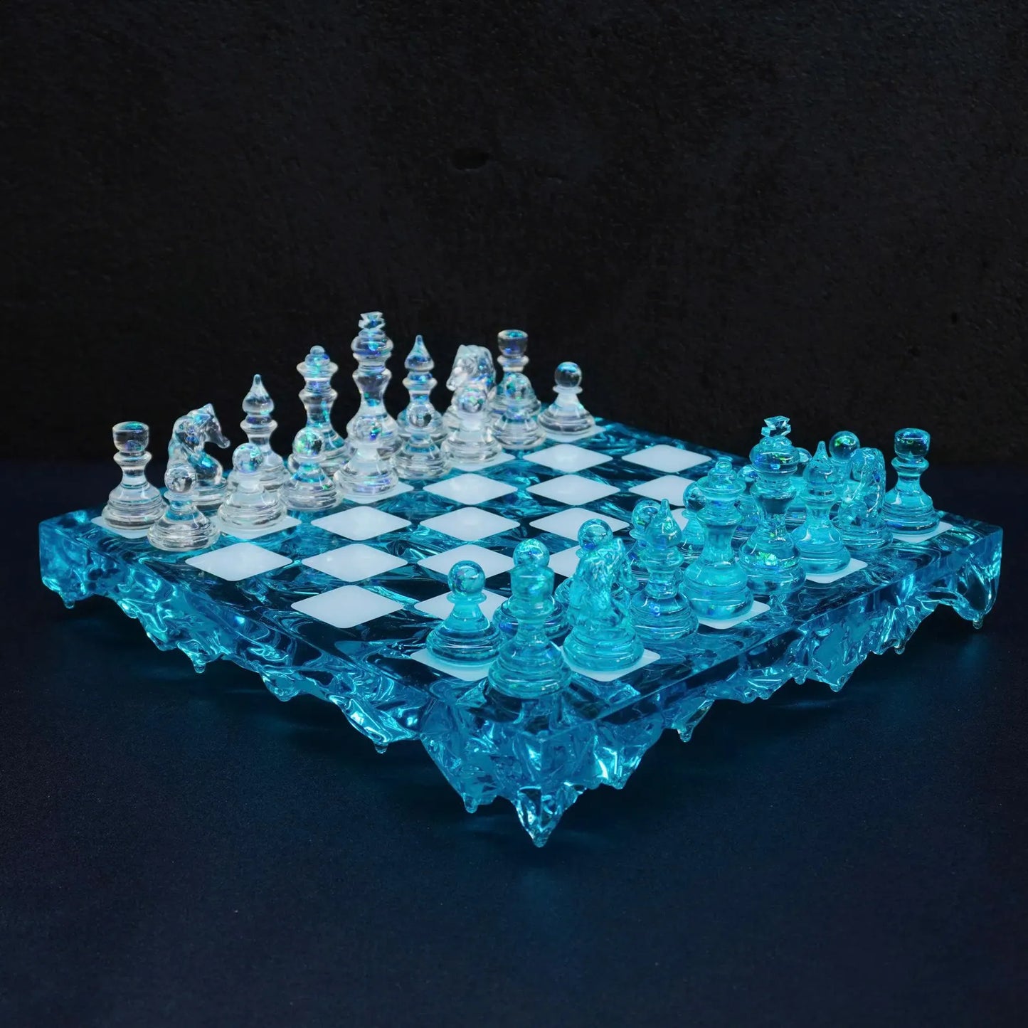 Handmade Crystal Resin Chess Set – Modern Wooden Chess Board with Luxury Design