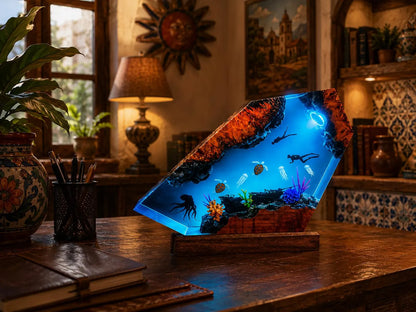 Ocean Resin Lamp Scuba Diver Night Light Sea Turtle Octopus Handmade Underwater Diorama Decor