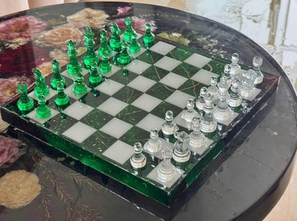 Handmade Epoxy Resin Chess Set – Luxury Wooden Chess Board with 32 Pieces