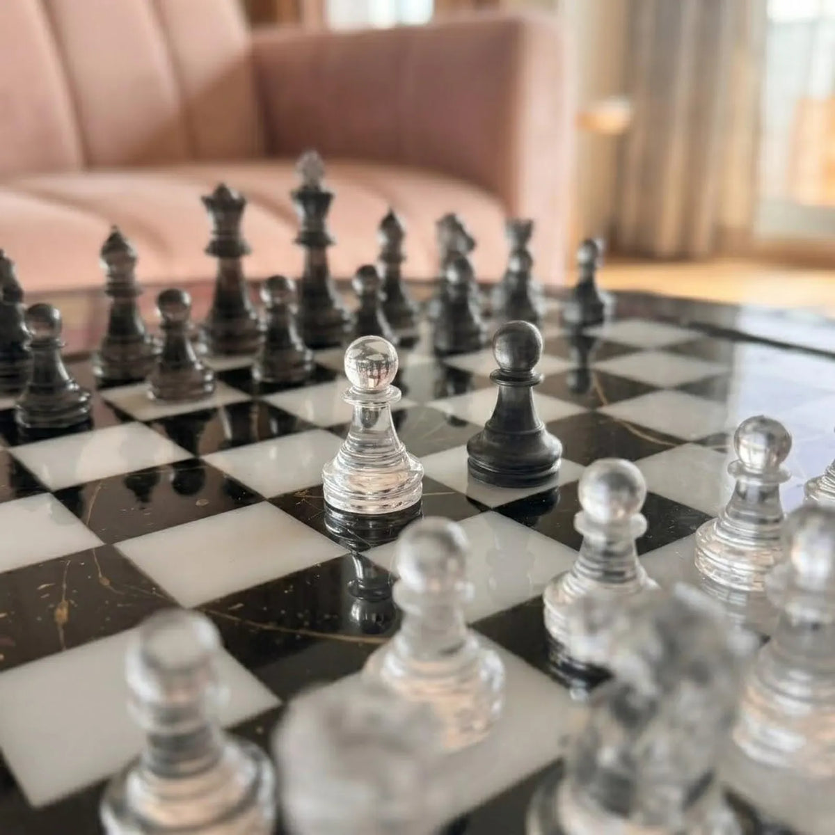 Handmade Epoxy Resin Chess Set with Luxury Wooden Board and 32 Unique Artistic Pieces