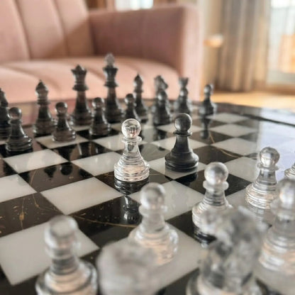 Handmade Epoxy Resin Chess Set with Luxury Wooden Board and 32 Unique Artistic Pieces