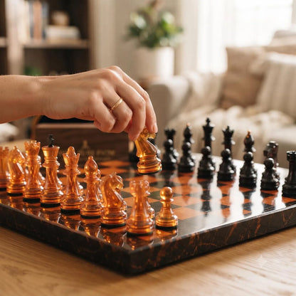 Handmade Halloween Resin Chess Set with Spooky Wood Board and Unique Artistic Chess Pieces