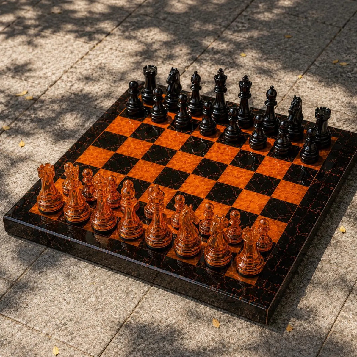 Handmade Halloween Resin Chess Set with Spooky Wood Board and Unique Artistic Chess Pieces