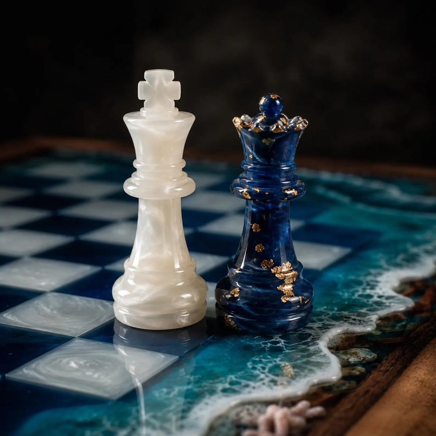 Handcrafted Ocean Resin Chess Set – Luxury Wooden Epoxy Chess Board with Pieces