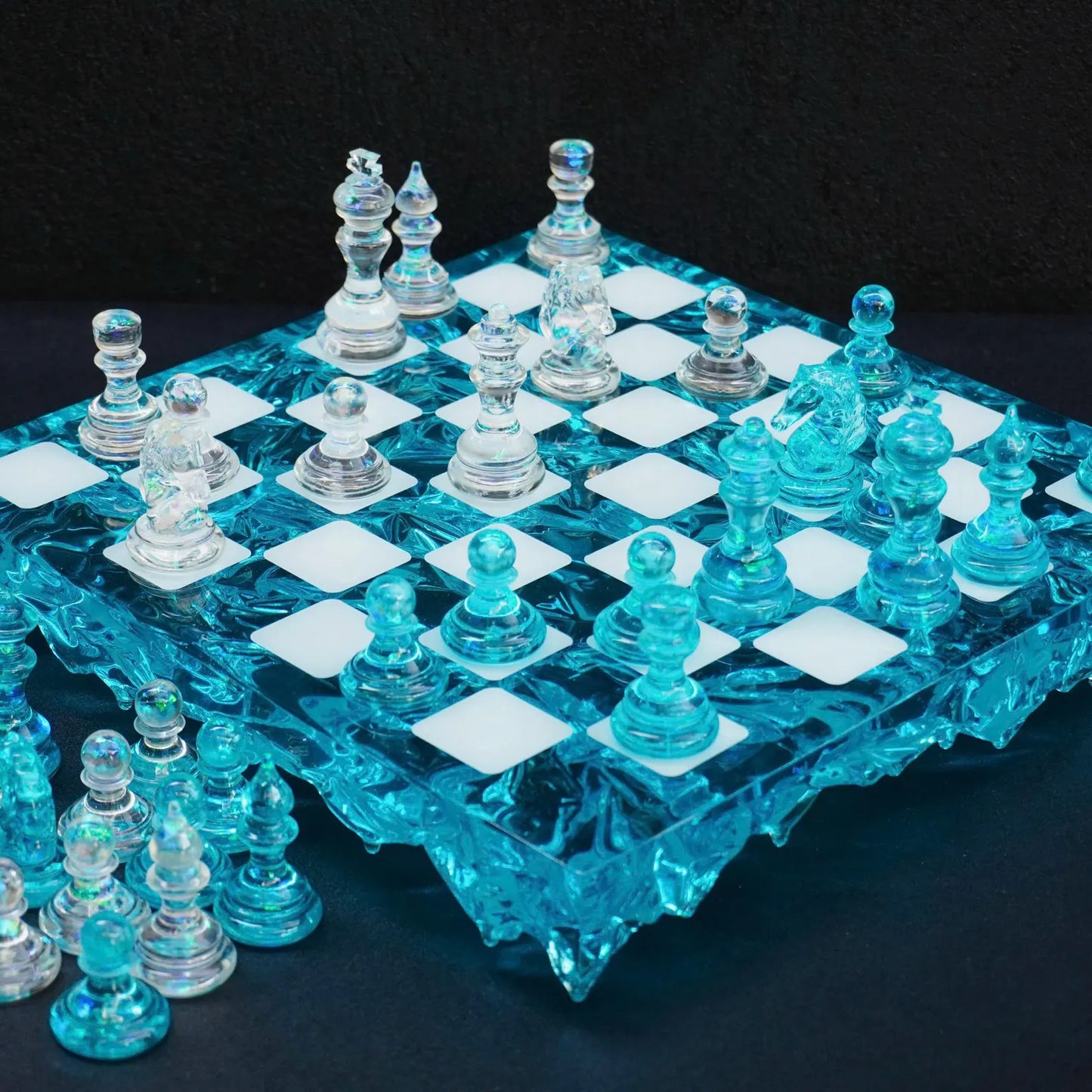 Handmade Crystal Resin Chess Set – Modern Wooden Chess Board with Luxury Design