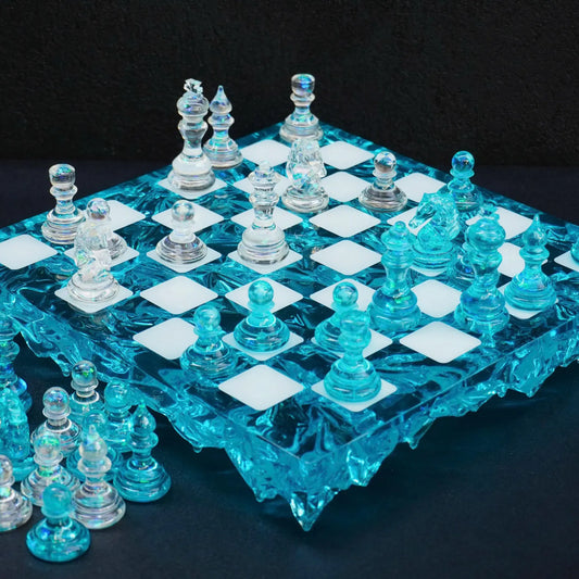 Handmade Crystal Resin Chess Set – Modern Wooden Chess Board with Luxury Design