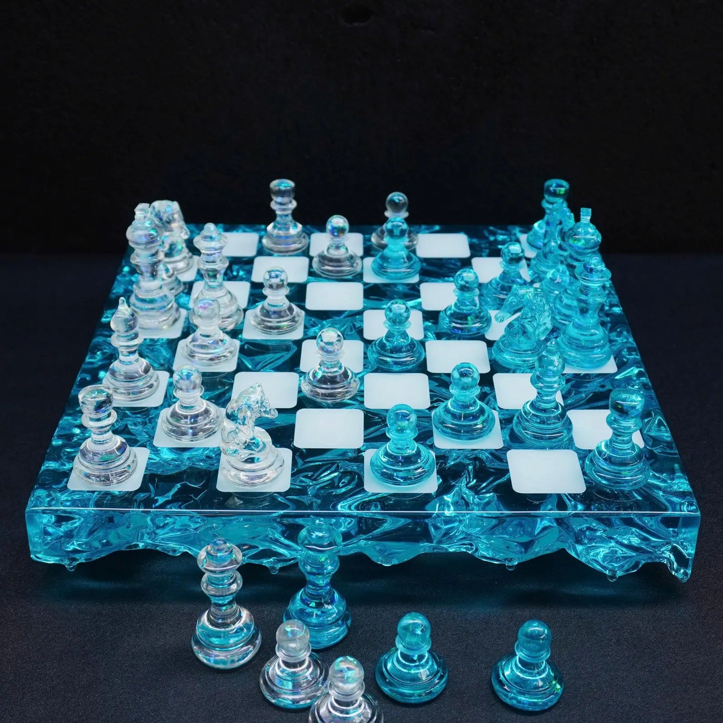 Handmade Crystal Resin Chess Set – Modern Wooden Chess Board with Luxury Design