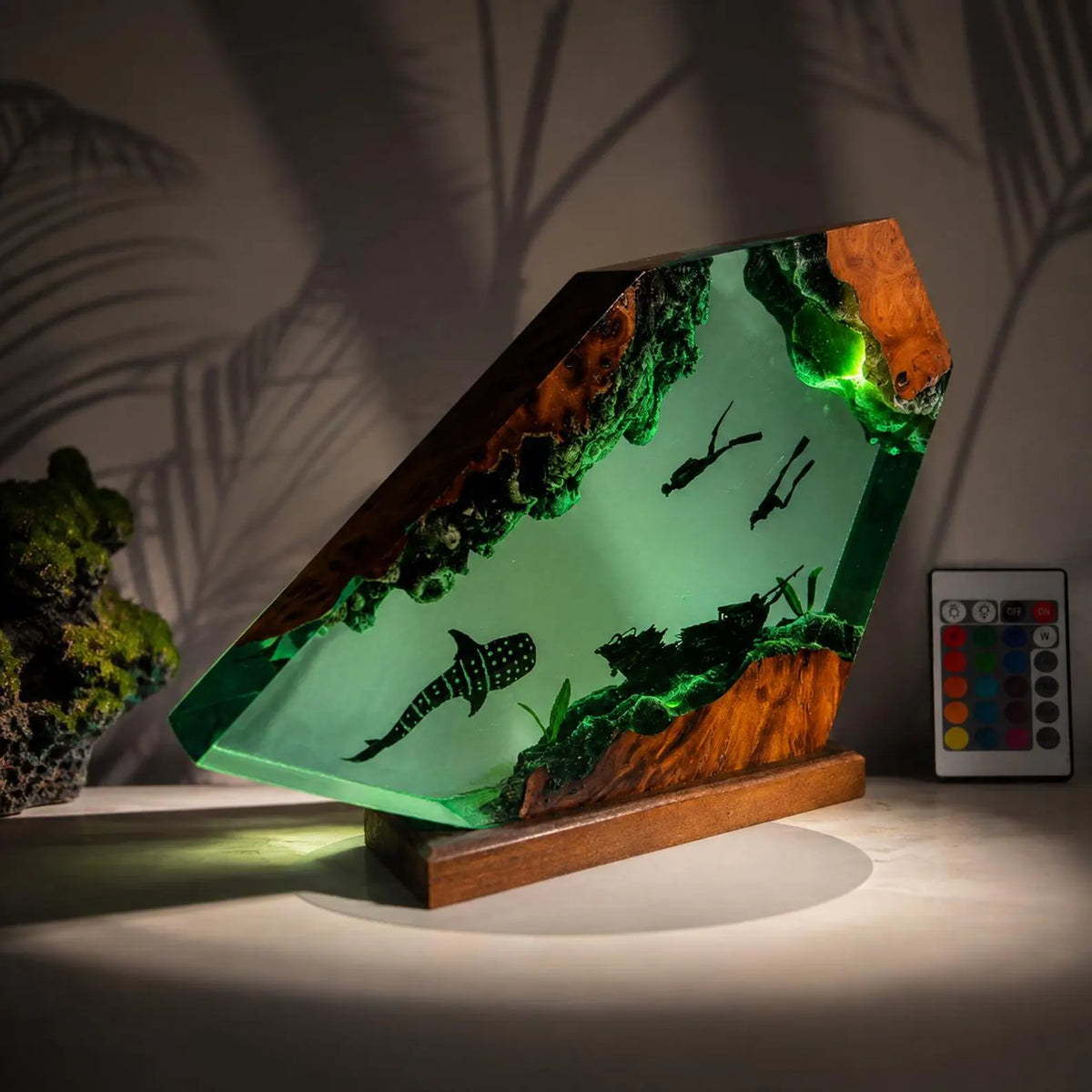 Whale Shark Resin Lamp Scuba Diver Night Light Handmade Ocean Decor Shipwreck Art