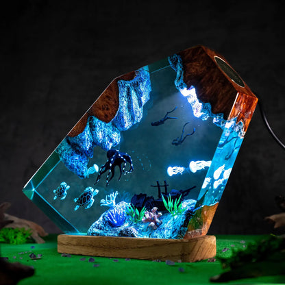 Underwater Octopus Resin Lamp, Sea Turtle Diver Night Light, Ocean Scene, Marine Life Decor