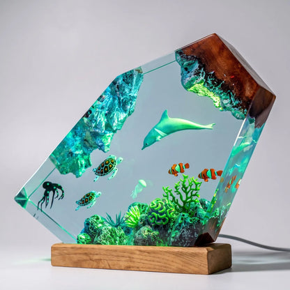 Dolphin Ocean Resin Lamp, Sea Turtle Octopus Night Light, Underwater Marine Life Decor