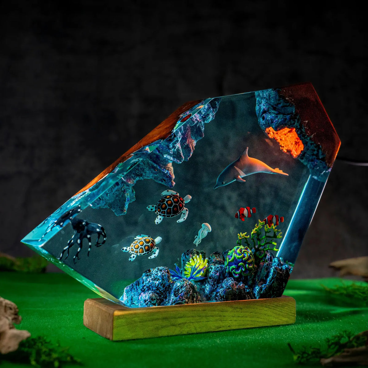 Dolphin Ocean Resin Lamp, Sea Turtle Octopus Night Light, Underwater Marine Life Decor