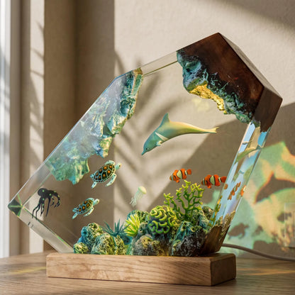 Dolphin Ocean Resin Lamp, Sea Turtle Octopus Night Light, Underwater Marine Life Decor
