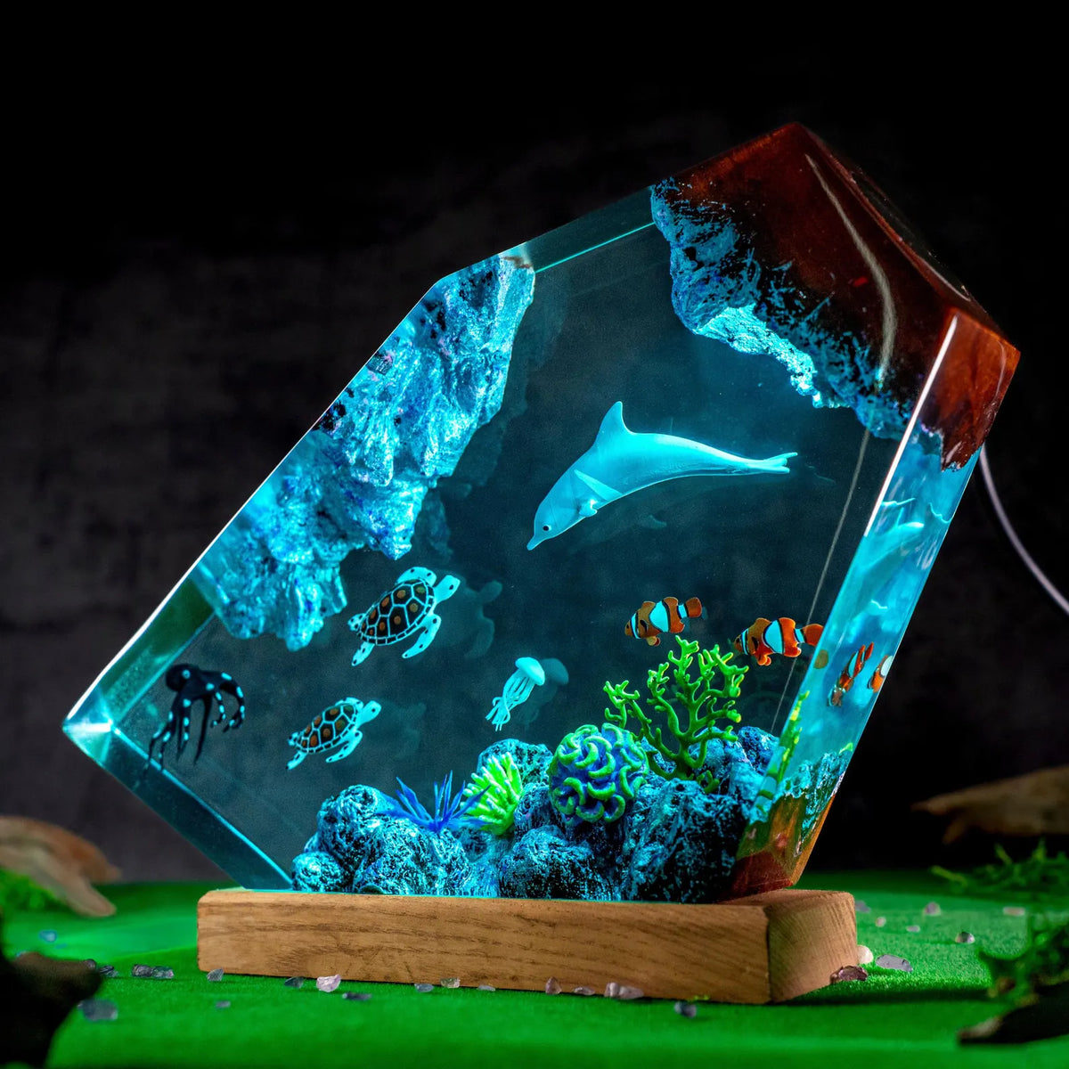 Dolphin Ocean Resin Lamp, Sea Turtle Octopus Night Light, Underwater Marine Life Decor