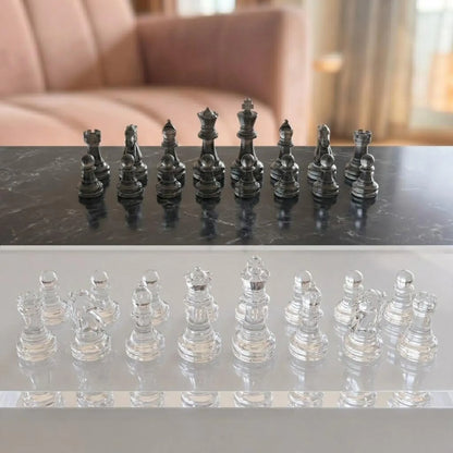 Handmade Epoxy Resin Chess Set with Luxury Wooden Board and 32 Unique Artistic Pieces