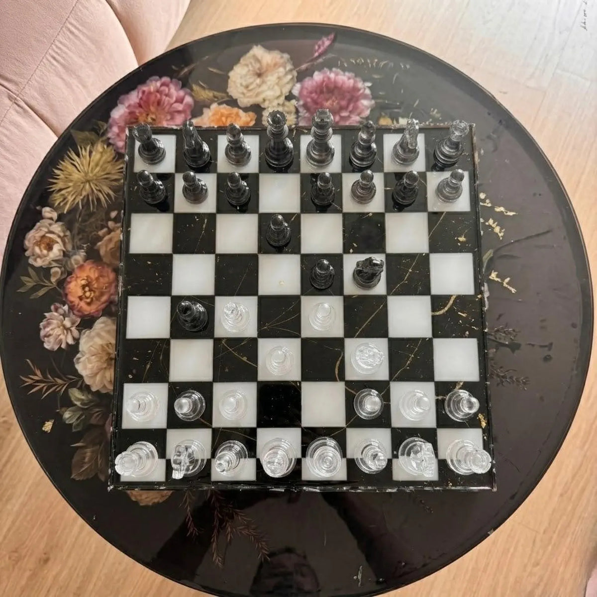 Handmade Epoxy Resin Chess Set with Luxury Wooden Board and 32 Unique Artistic Pieces