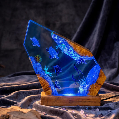 Dolphin Ocean Resin Lamp, Sea Turtle Octopus Night Light, Underwater Marine Life Decor