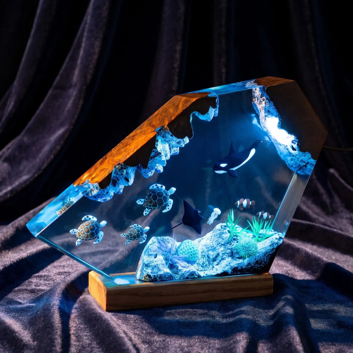 Orca Resin Night Light, Sea Turtle Lamp, Ocean Decor, Coral Reef Marine Life
