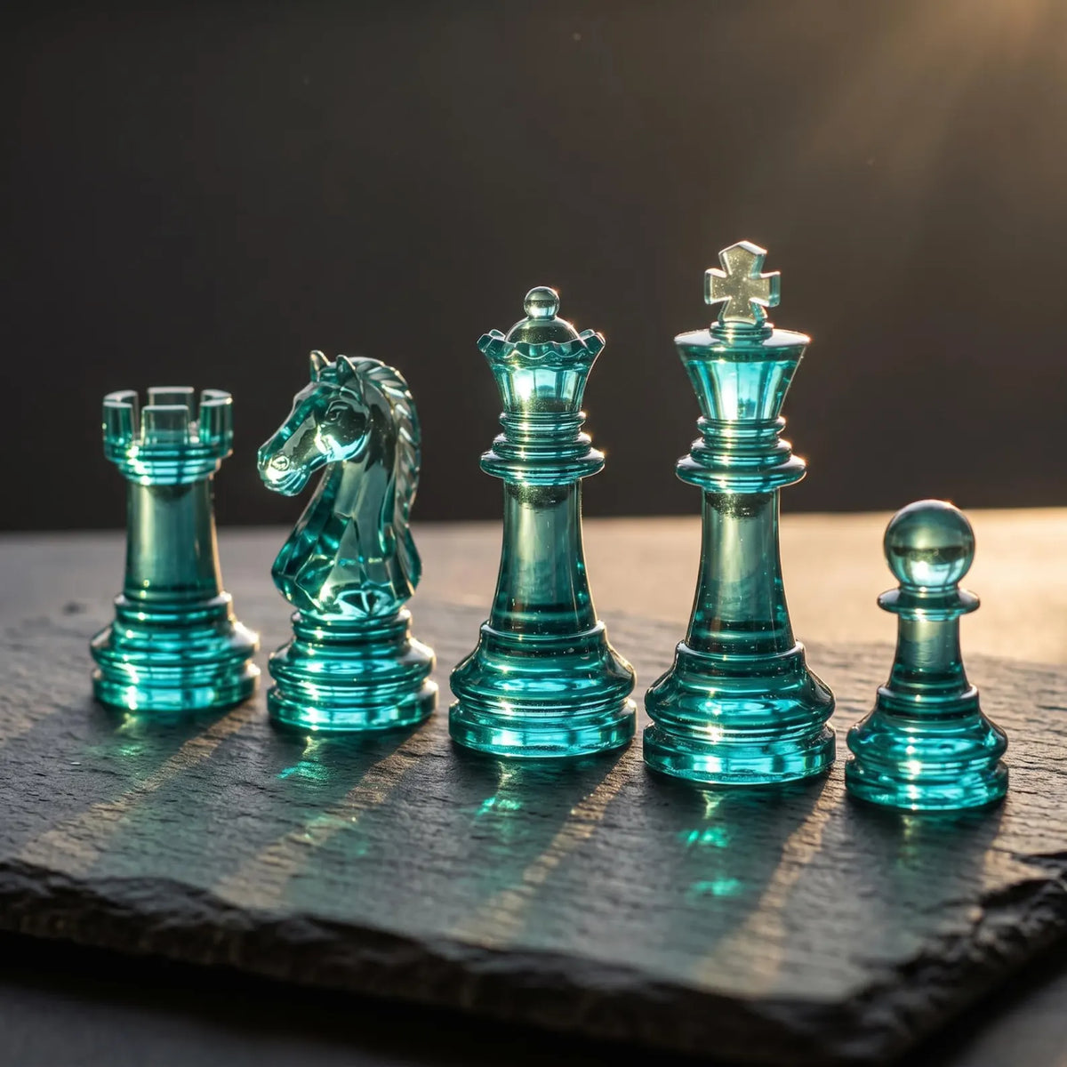 Koi Pond Wood Resin Chess Set with Turquoise and White Pieces, Handmade Artistic Board Design