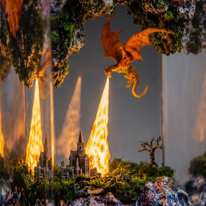 Fire Breathing Dragon Resin Lamp, Volcano Epoxy Night Light, Gothic Castle Fantasy Desk Decor