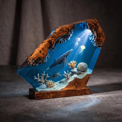 Humpback Whale Resin Lamp, Handmade Ocean Night Light, Jellyfish Coral Reef Table Decor Art
