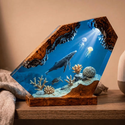 Humpback Whale Resin Lamp, Handmade Ocean Night Light, Jellyfish Coral Reef Table Decor Art