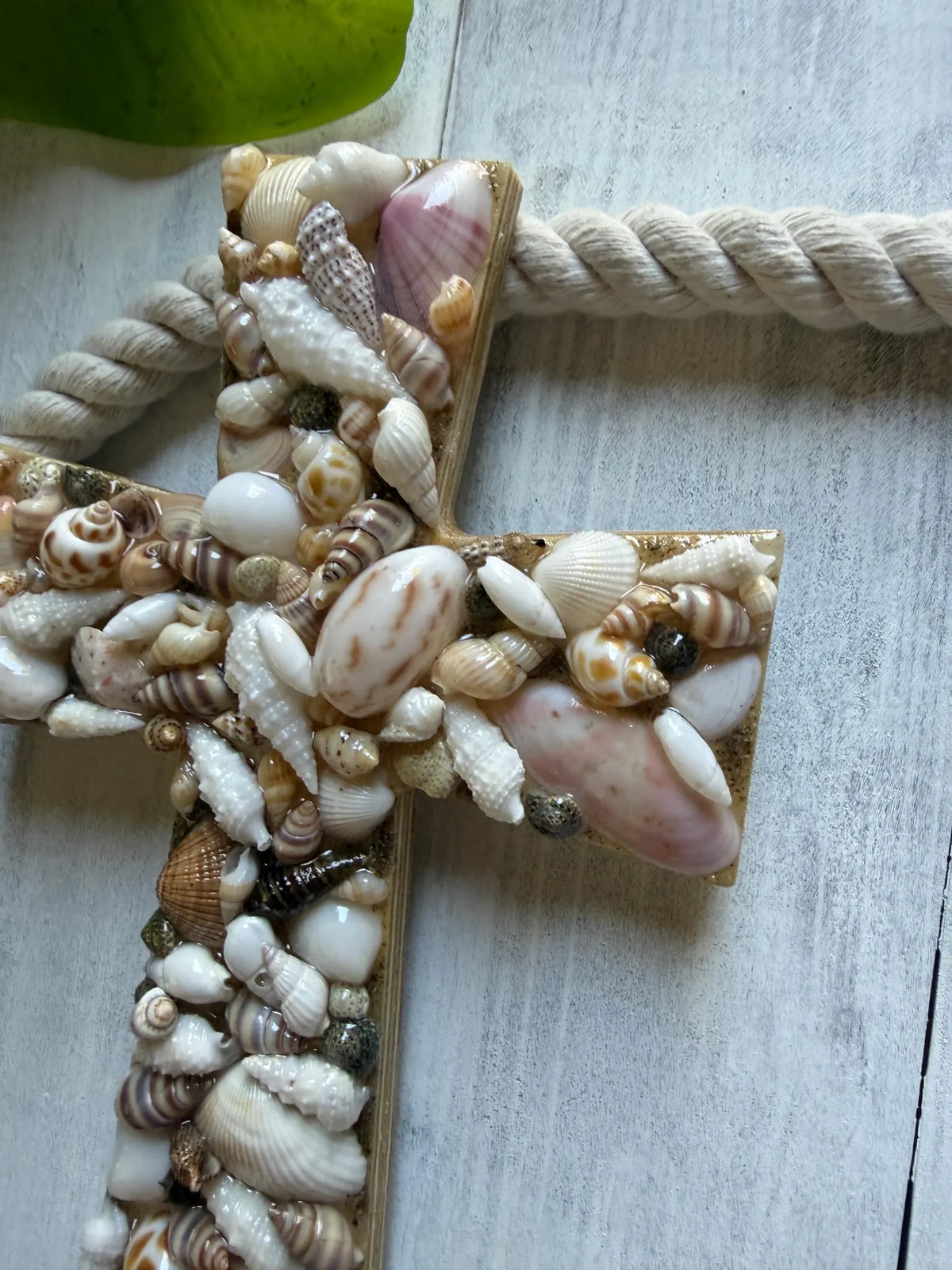 Resin Shell Cross, Handmade Coastal Christian Wall Decor, Beach House Religious Home Accent, Ocean Inspired Decoration