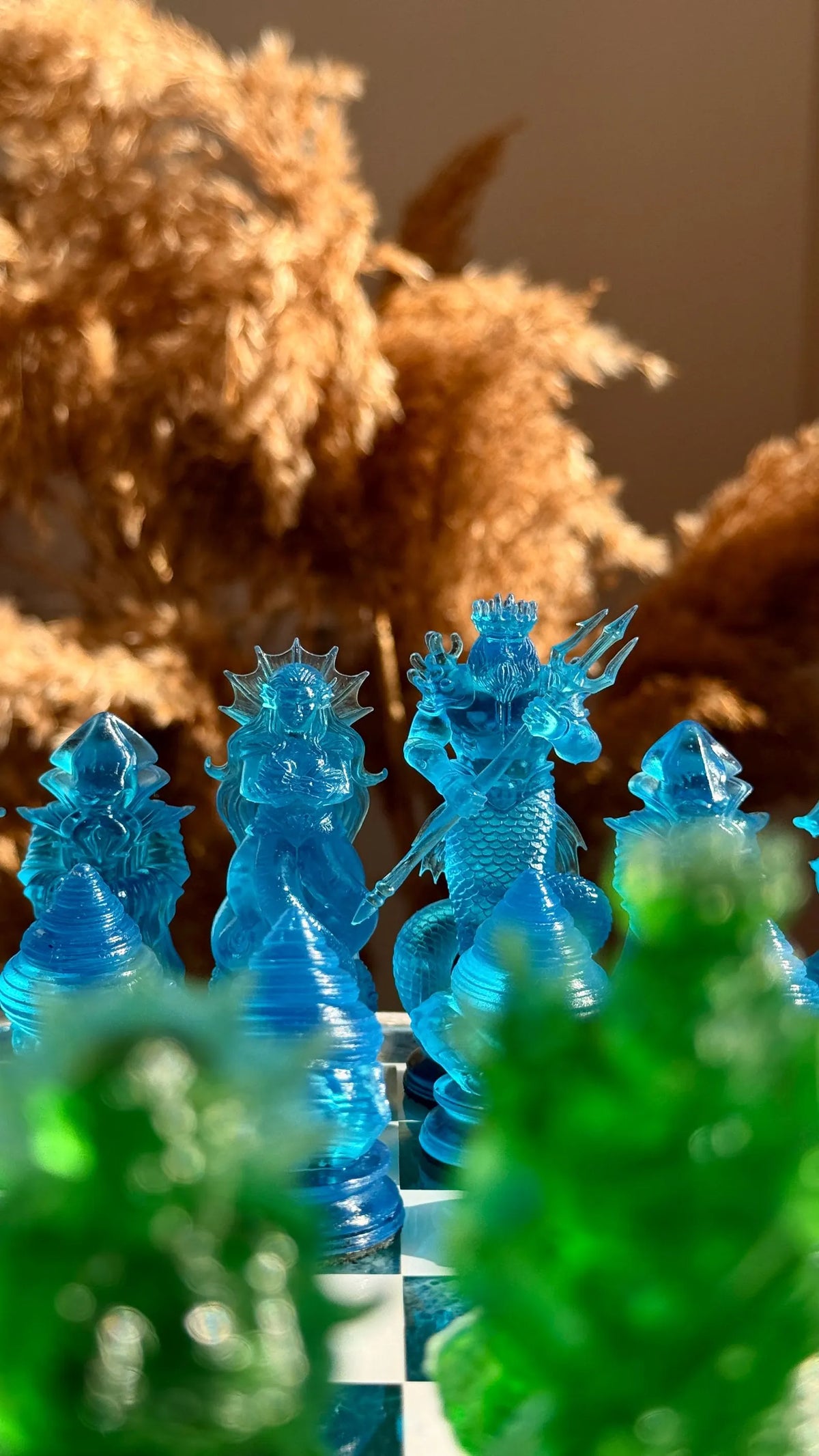Ocean Iceberg Resin Chess Set with Mermaid Pieces Handmade Wave Board Coastal Design