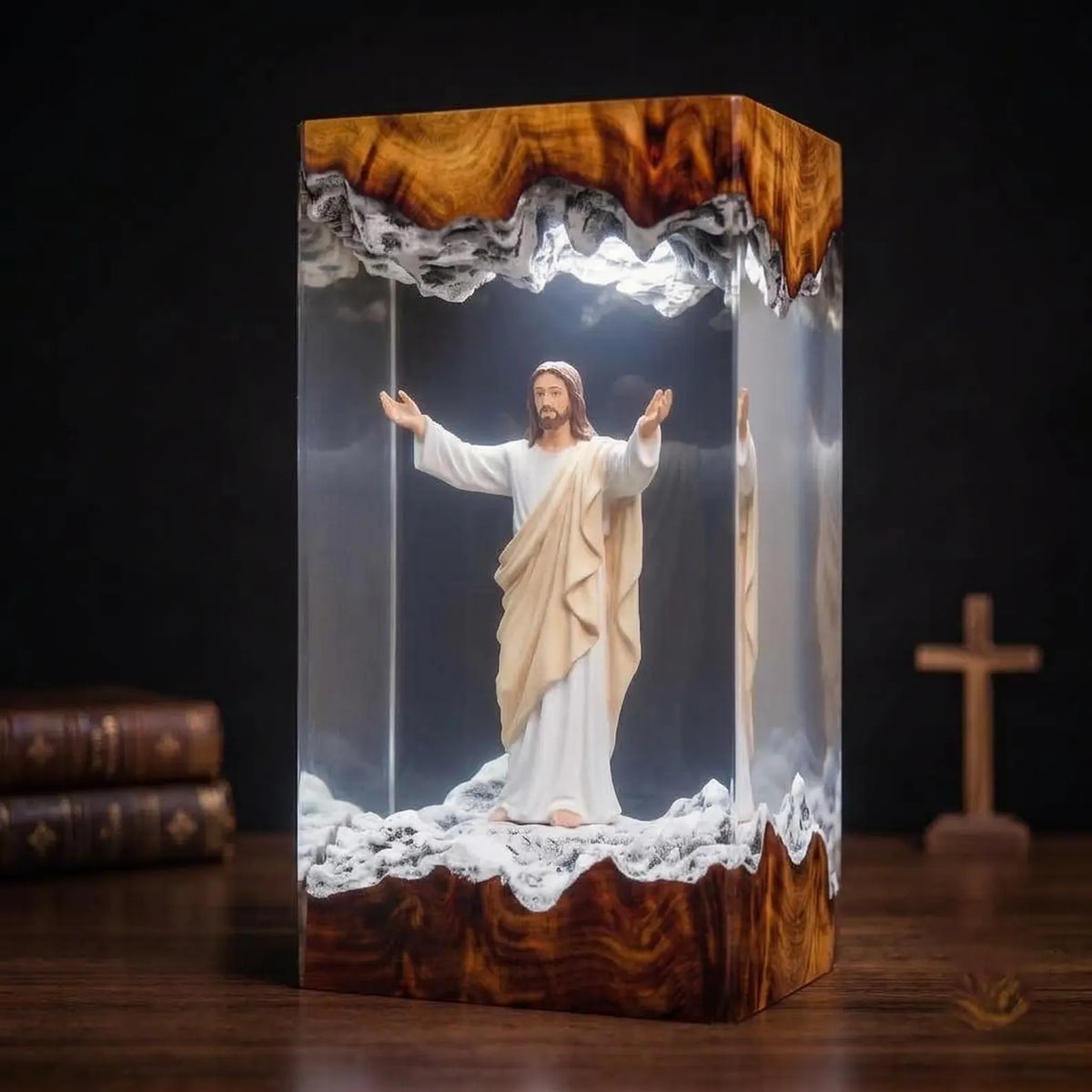 Jesus Winter Resin Lamp – Christian Snowy Scene Night Light