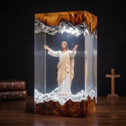 Jesus Winter Resin Lamp – Christian Snowy Scene Night Light