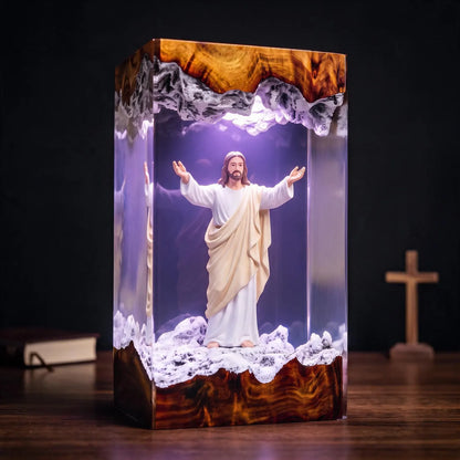 Jesus Winter Resin Lamp – Christian Snowy Scene Night Light