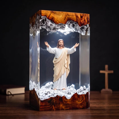 Jesus Winter Resin Lamp – Christian Snowy Scene Night Light