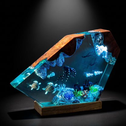 Underwater Octopus Resin Lamp, Sea Turtle Diver Night Light, Ocean Scene, Marine Life Decor