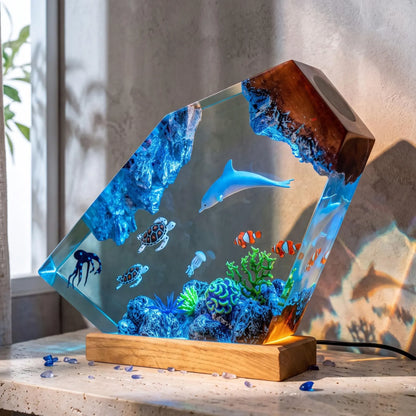 Dolphin Ocean Resin Lamp, Sea Turtle Octopus Night Light, Underwater Marine Life Decor