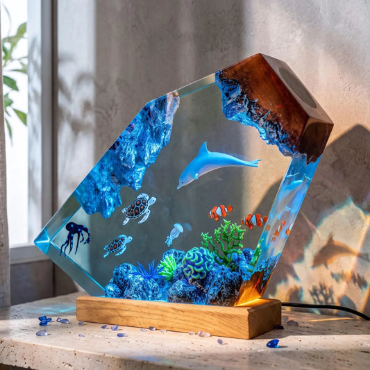 Dolphin Ocean Resin Lamp, Sea Turtle Octopus Night Light, Underwater Marine Life Decor